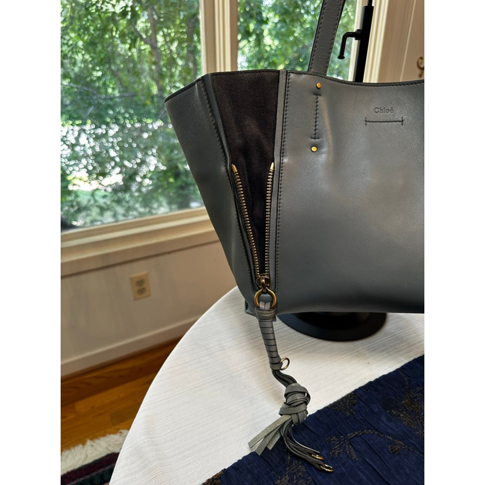 Chloé Leather Slate Blue Leather & Gray Suede Tote Bag - Picture 5 of 16